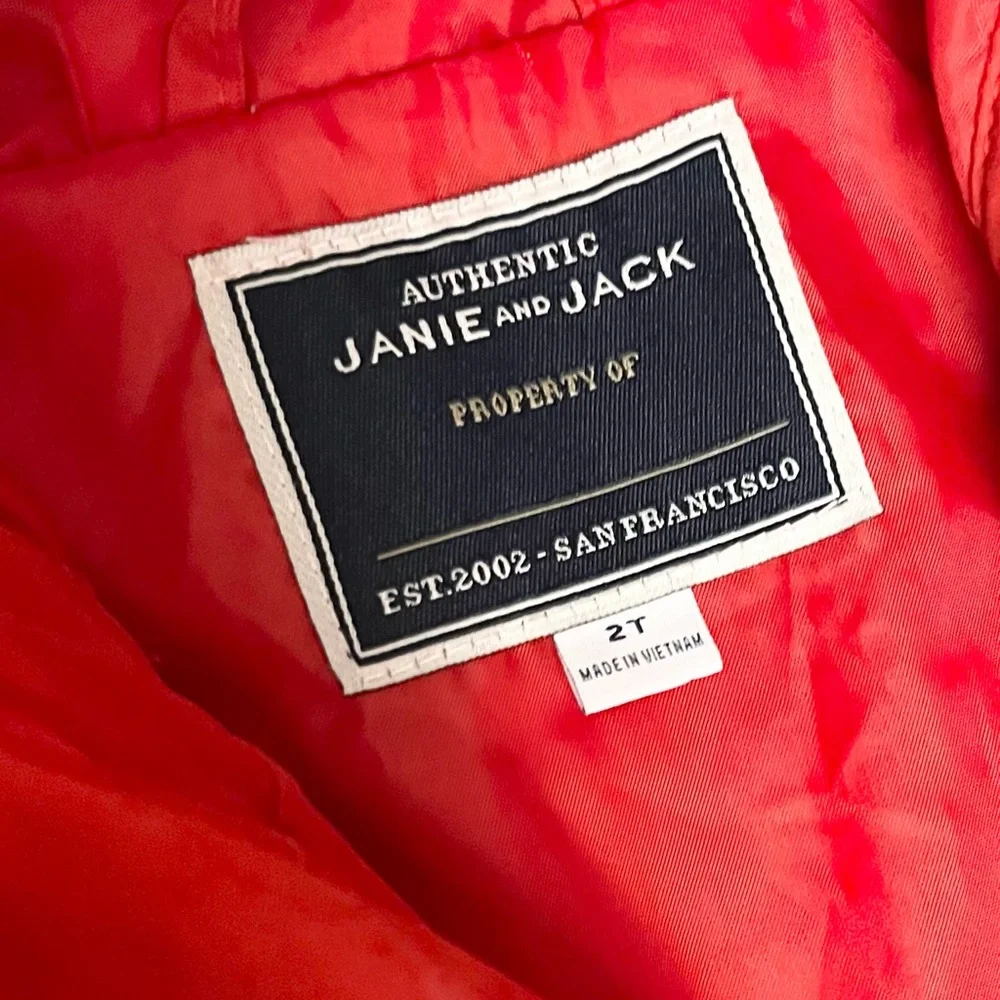 2T Unisex Janie and Jack Red Hooded Jacket with Zipper Pockets